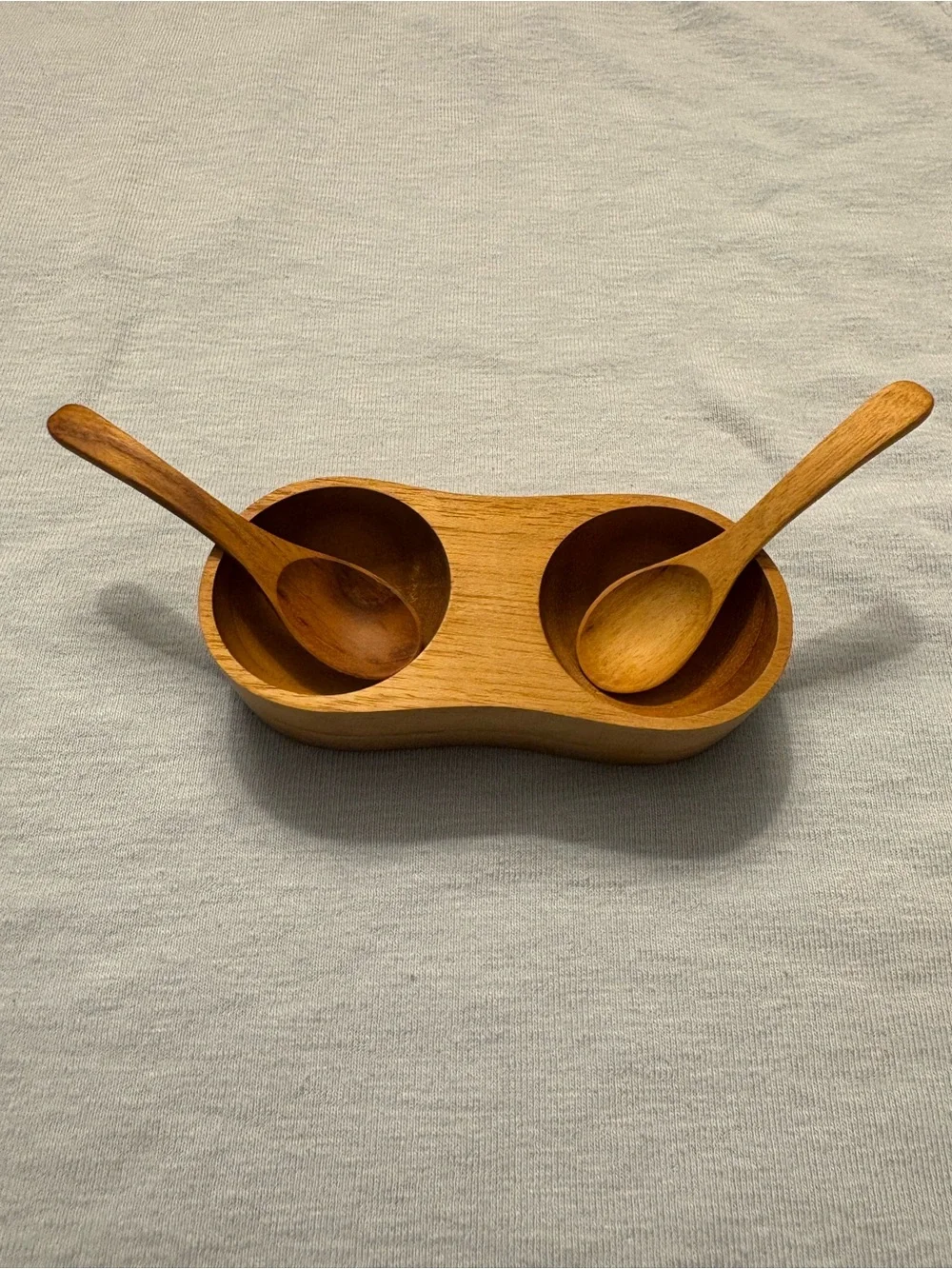 Handcrafted Mini Wooden Salt Cellar with Two Spoons - Brown